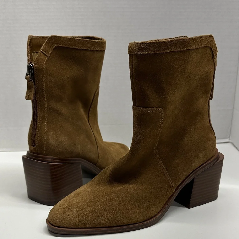 Vince Camuto Kortimy Heeled Ankle Boots Suede Booties Shoes Brown New 6.5 Wide
